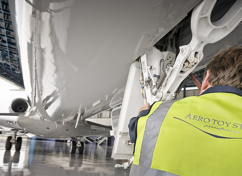 Maintenance carried out on an aircraft in a hanger