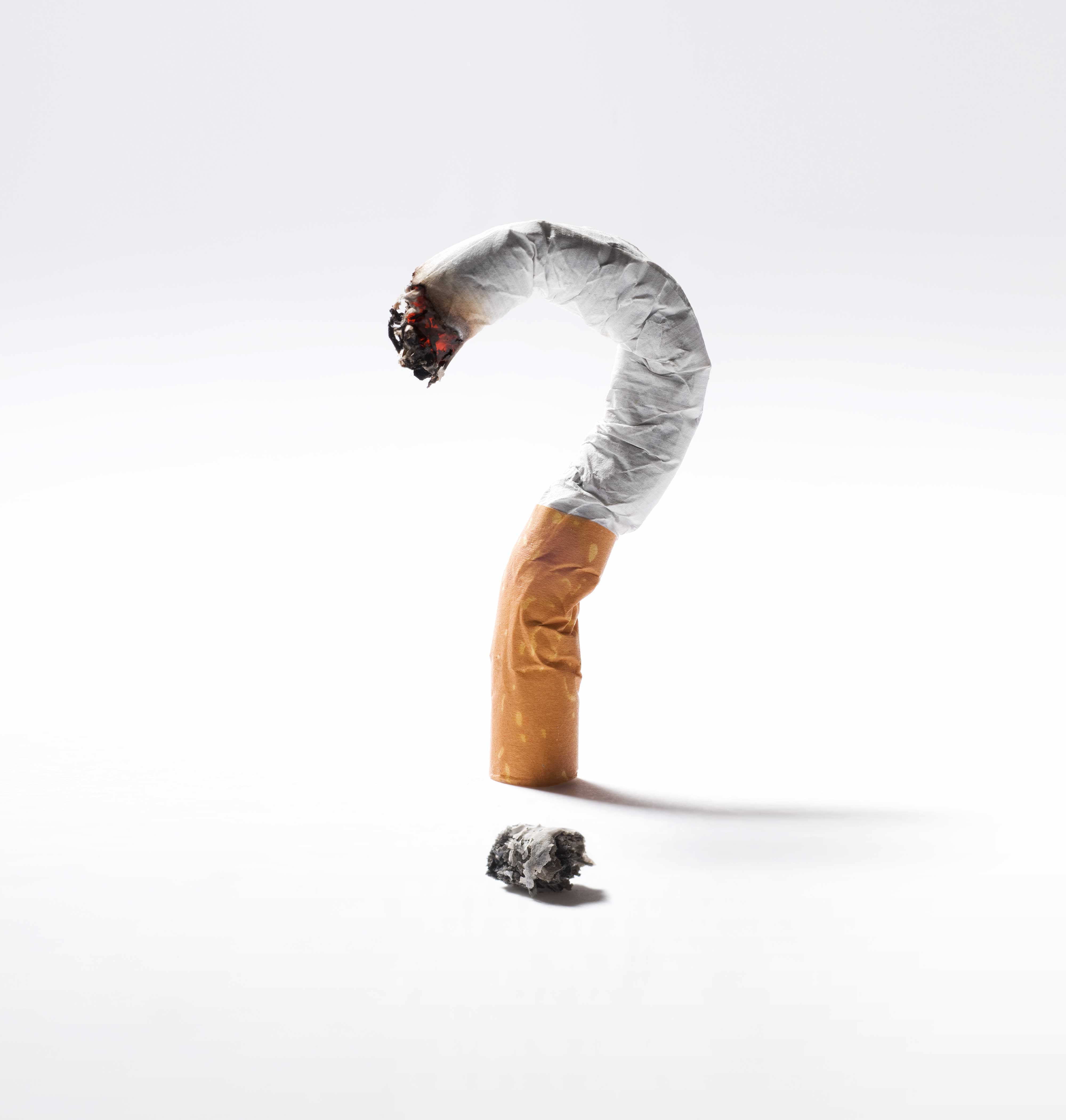 Commercial Still life photography of a cigarette in the shape of a question mark