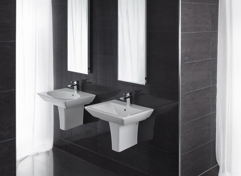 Dark bathroom roomset shot for manufacturer