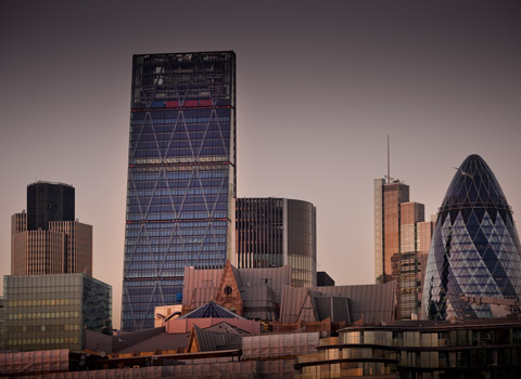 The City skyline, London, photographed at sunset