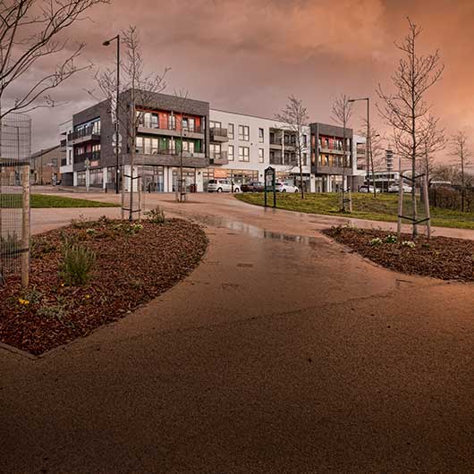 A new build apartment block in Bristol on a wet day as the sun came out