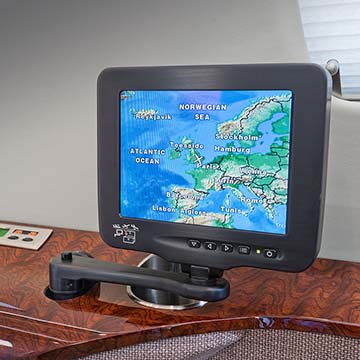 Detail of a tv screen in the cabin of a small private jet