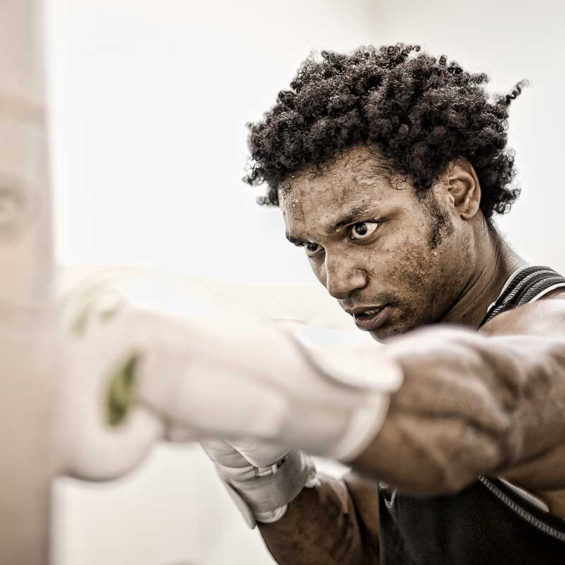 Boxer training in a gym