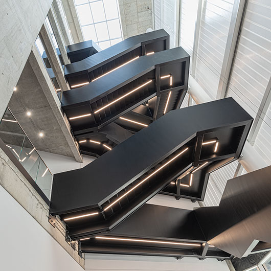 Exposed stair case in a modern building