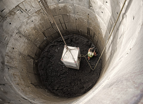 Looking down an excavation