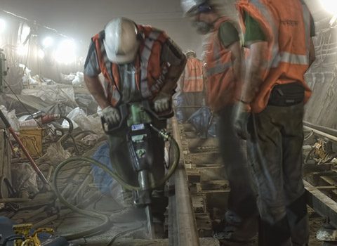 Workers on the London Underground during engineering hours