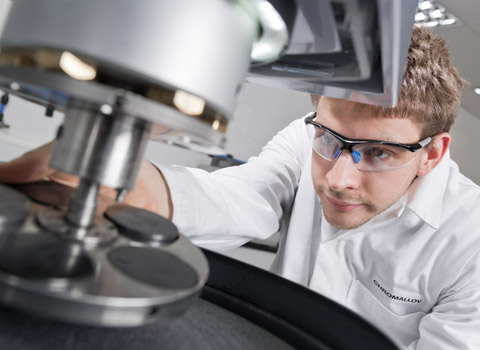 Technician checking samples