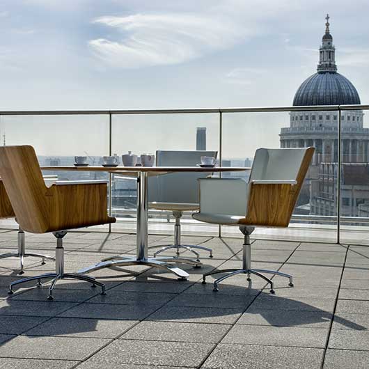 Office furniture shot on a terrace in the City of London with St Pauls Cathedral in the background.