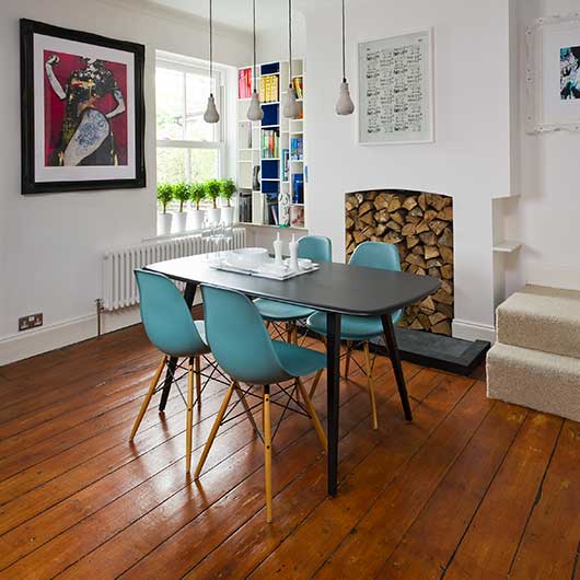 A home interior dining room with modern furniture