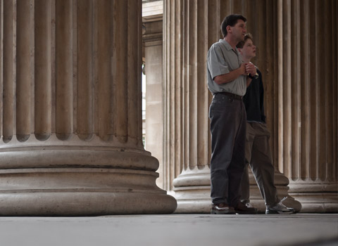 Man and boy outside of The British Museum