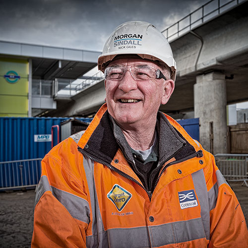 Photograph of a worker on a construction site in London