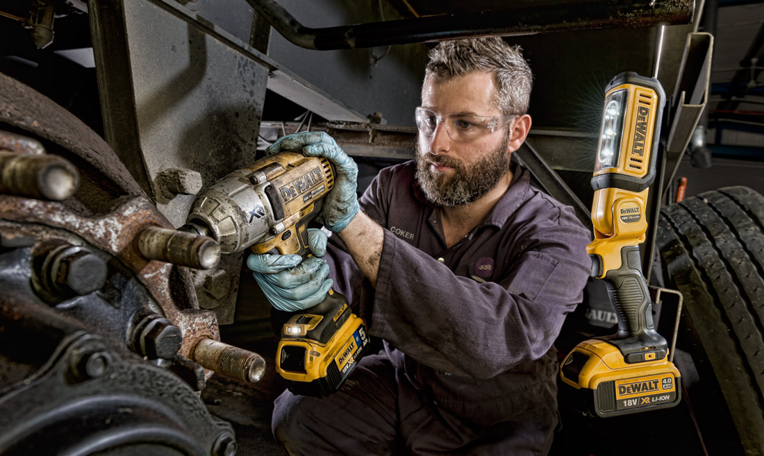 Using a deWalt drill on a lorry