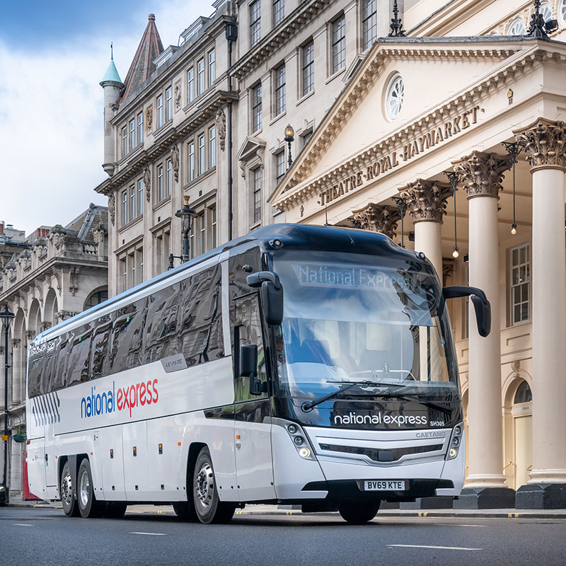 A coach outside a theatre in London's west end